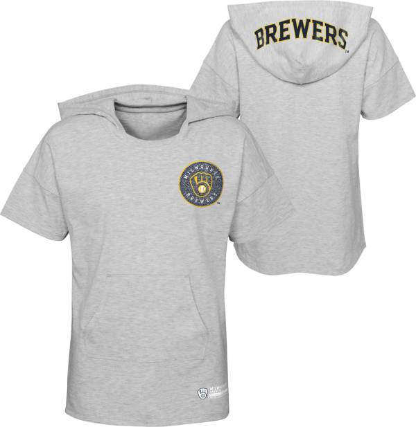MLB Girls' Milwaukee Brewers Gray Clubhouse Short Sleeve Hoodie product image