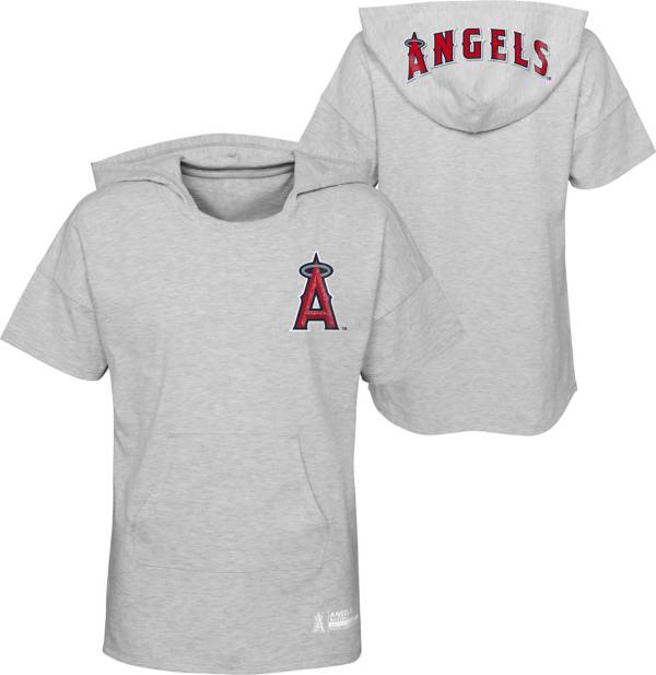 MLB Girls' Los Angeles Angels Gray Clubhouse Short Sleeve Hoodie