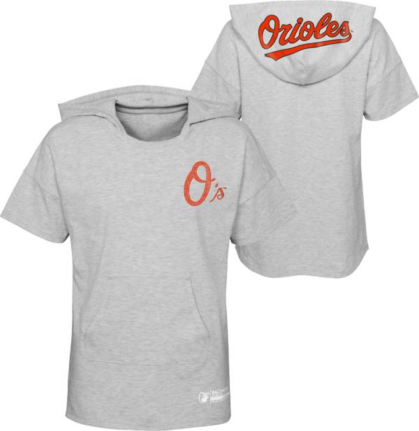 MLB Girls' Baltimore Orioles Gray Clubhouse Short Sleeve Hoodie