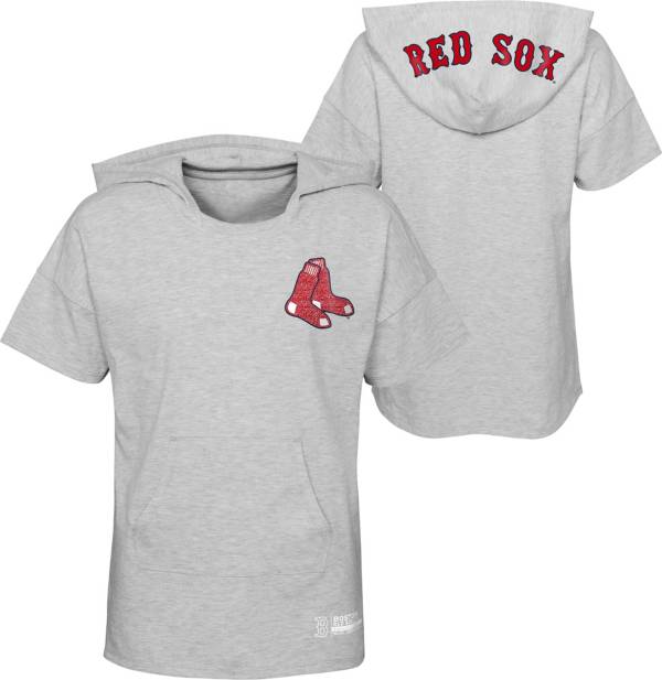 MLB Girls' Boston Red Sox Gray Clubhouse Short Sleeve Hoodie