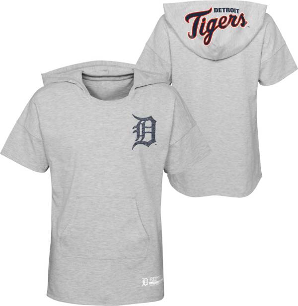MLB Girls' Detroit Tigers Gray Clubhouse Short Sleeve Hoodie