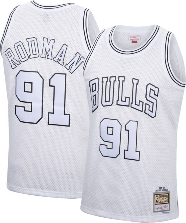 Mitchell & Ness Men's 1997 Chicago Bulls Dennis Rodman #91 White Hardwood Classics Swingman Jersey