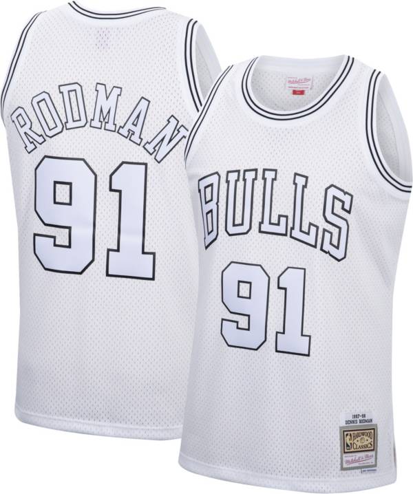 Mitchell & Ness Men's 1997 Chicago Bulls Dennis Rodman #91 White Hardwood Classics Swingman Jersey product image