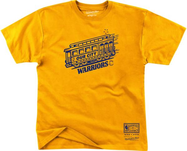 Mitchell & Ness Men's Golden State Warriors Gold Trolley T-Shirt