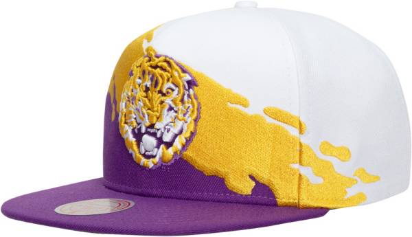 Mitchell & Ness Men's LSU Tigers White Paint Brush Adjustable Snapback Hat