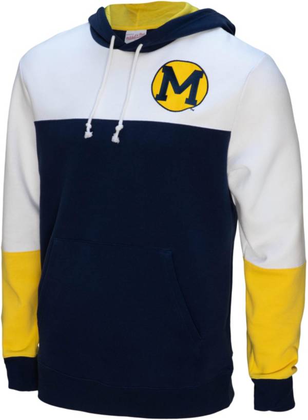 Mitchell & Ness Men's Michigan Wolverines White/Blue Fusion Fleece 2.0 Hoodie