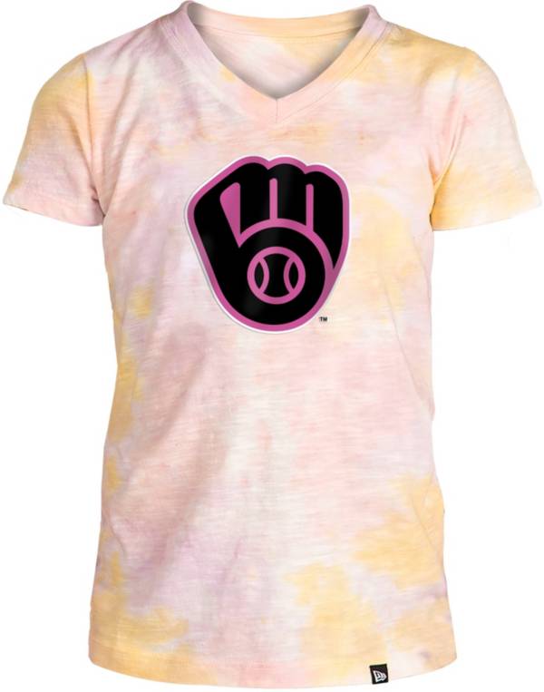 New Era Apparel Girl's Milwaukee Brewers Tie Dye V-Neck T-Shirt