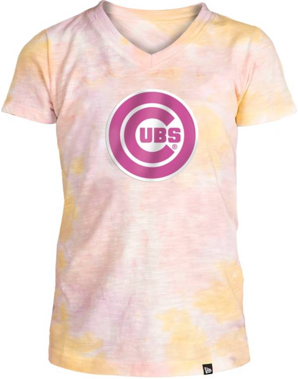 New Era Apparel Girl's Chicago Cubs Tie Dye V-Neck T-Shirt