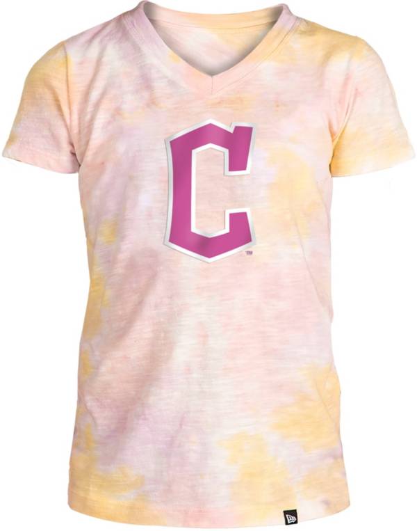 New Era Apparel Girl's Cleveland Guardians Tie Dye V-Neck T-Shirt