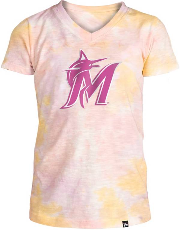 New Era Apparel Girl's Miami Marlins Tie Dye V-Neck T-Shirt