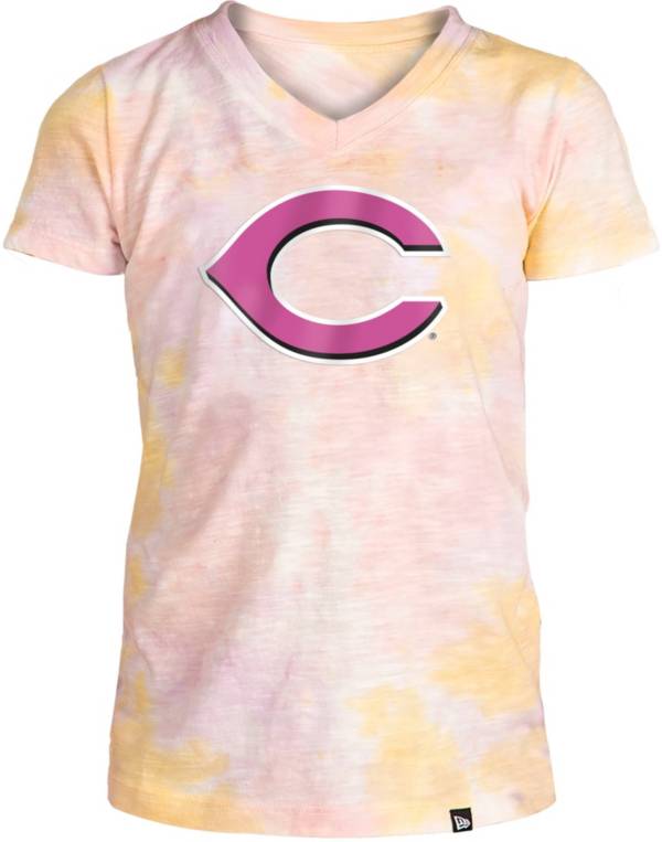 New Era Apparel Girl's Cincinnati Reds Tie Dye V-Neck T-Shirt