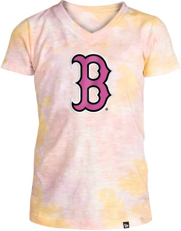 New Era Apparel Girl's Boston Red Sox Tie Dye V-Neck T-Shirt