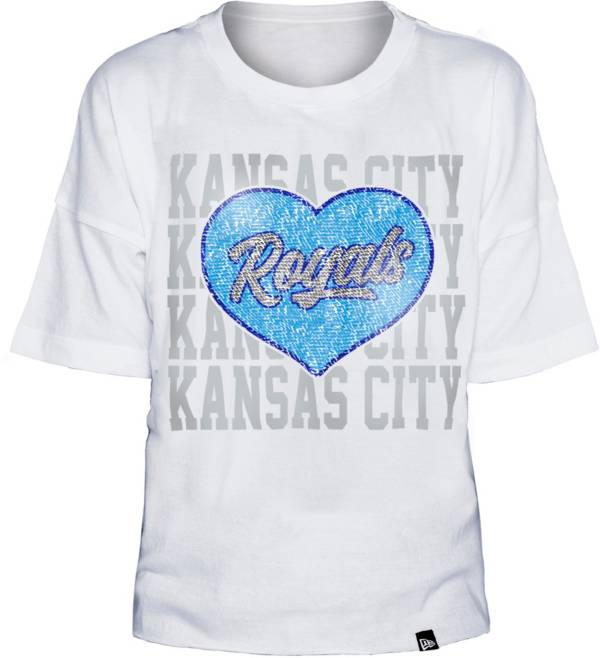 New Era Women's Kansas City Royals White Glitter Heart T-Shirt
