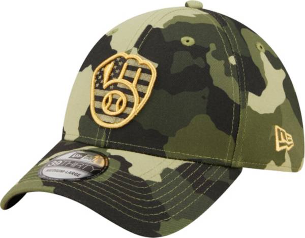 New Era Men's Armed Forces Day 2022 Milwaukee Brewers Camo 39Thirty Stretch Fit Hat