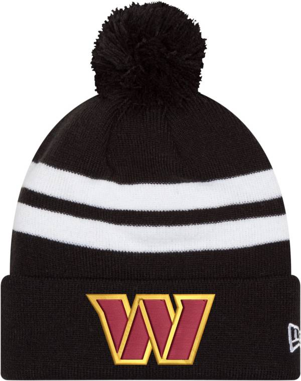 New Era Men's Washington Commanders Stripe Black Pom-Top Knit