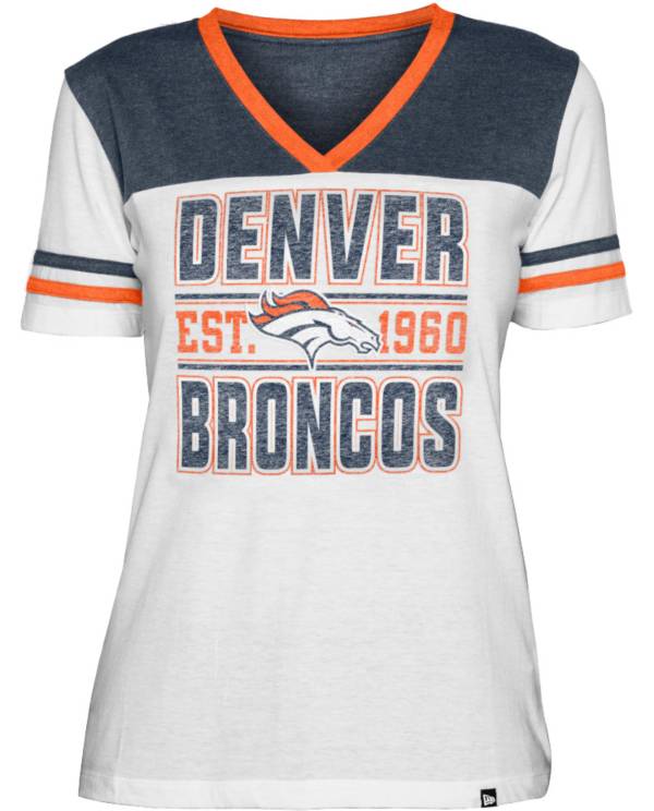 New Era Women's Denver Broncos Established V-Neck White T-Shirt