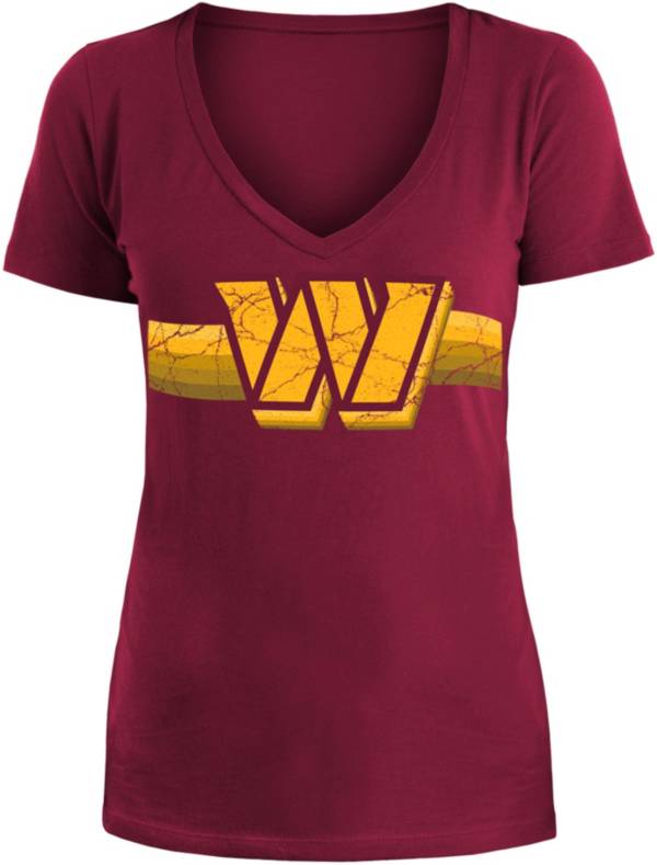 New Era Women's Washington Commanders Logo Stripe Red V-Neck T-Shirt
