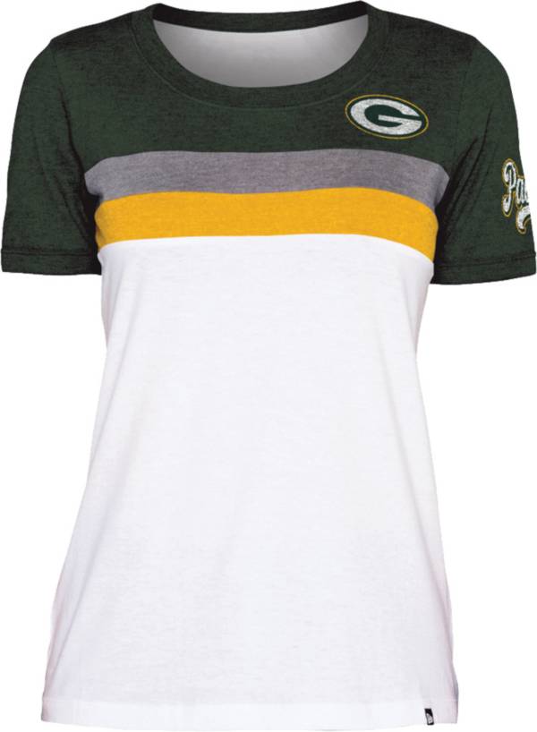 New Era Women's Green Bay Packers Colorblock White T-Shirt