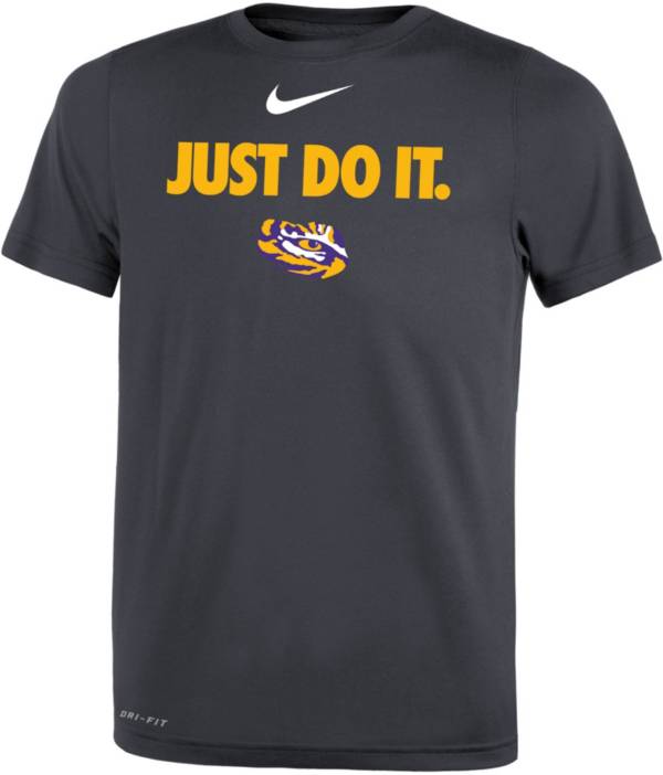 Nike Boys' LSU Tigers Grey Dri-FIT JUST DO IT T-Shirt