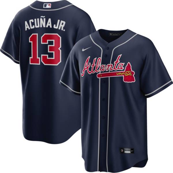 Nike Men's Atlanta Braves Ronald Acuña Jr. #13 Navy Cool Base Alternate Jersey