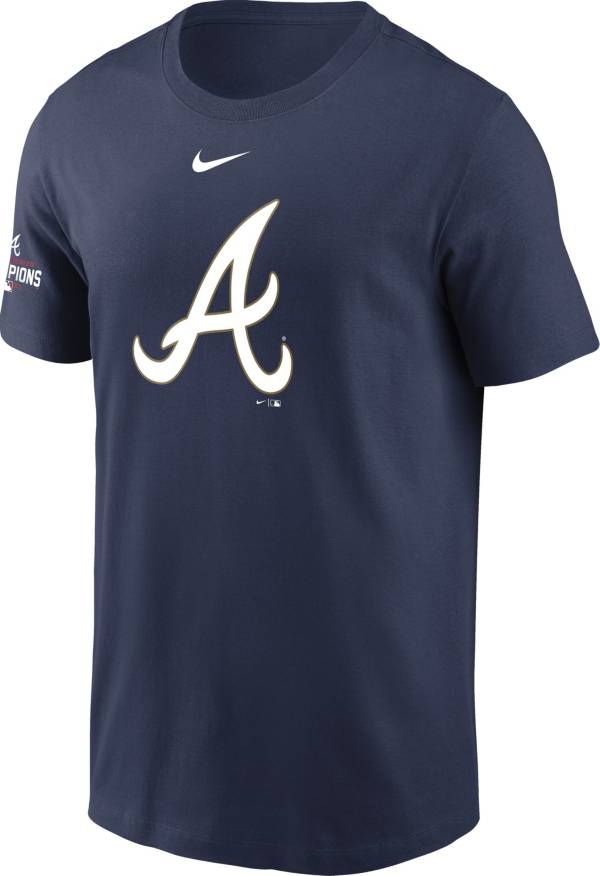 Nike Men's Atlanta Braves 2022 Gold Collection Navy Logo T-Shirt