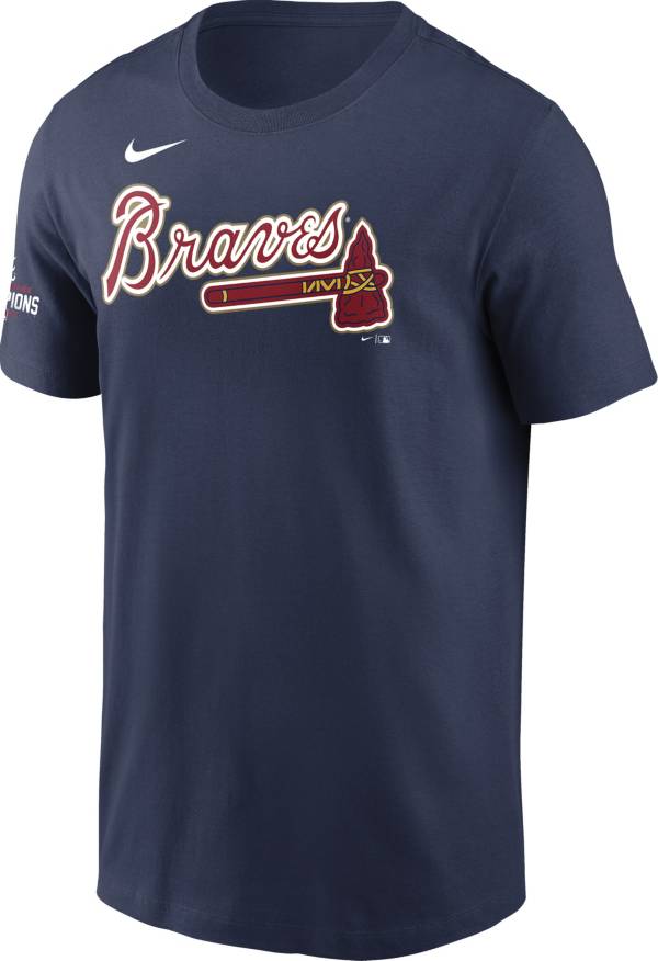 Nike Men's Atlanta Braves 2022 Gold Collection Navy Wordmark T-Shirt