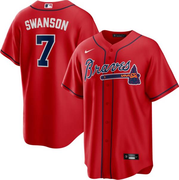 Nike Men's Atlanta Braves Dansby Swanson #7 Red Cool Base Alternate Jersey