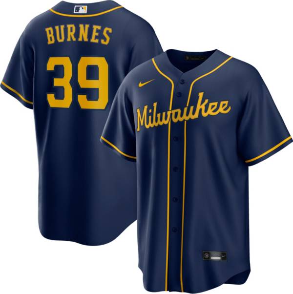 Nike Men's Milwaukee Brewers Corbin Burnes #39 Navy Cool Base Jersey