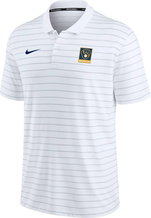 Nike Men's Milwaukee Brewers White Striped Polo