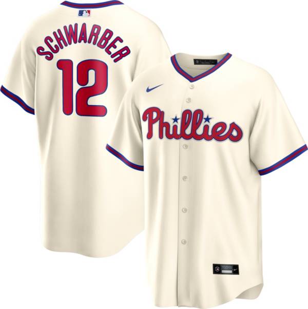 Nike Men's Philadelphia Phillies Kyle Schwarber #12 Cream Alternate Cool Base Jersey