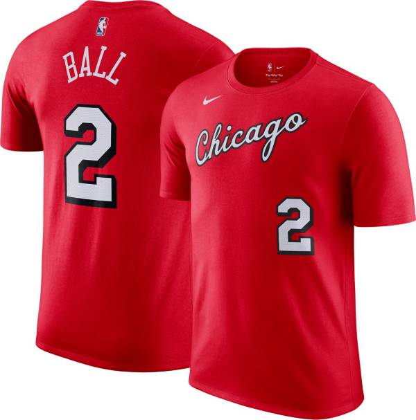 Nike Men's 2021-22 City Edition Chicago Bulls Lonzo Ball #2 Red Cotton T-Shirt