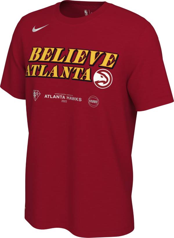 Nike Men's Atlanta Hawks “Believe Atlanta” Red 2022 NBA Playoffs Mantra T-Shirt