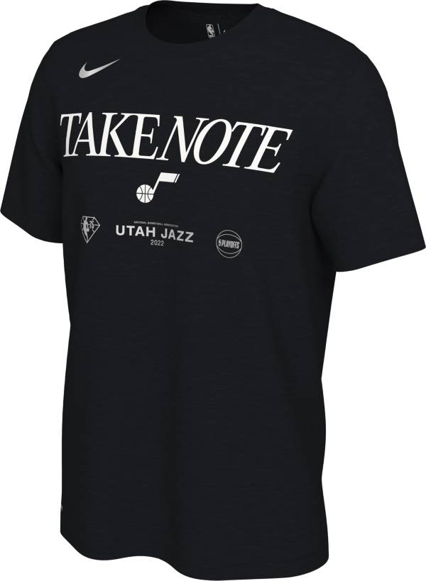 Nike Men's Utah Jazz “Take Note” Black 2022 NBA Playoffs Mantra T-Shirt