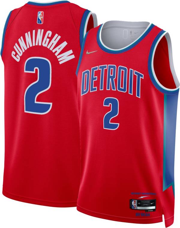 Nike Men's 2021-22 City Edition Detroit Pistons Cade Cunningham #2 Red Dri-FIT Swingman Jersey