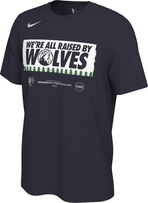 Nike Men's Minnesota Timberwolves “We're All Raised by Wolves” Navy 2022 NBA Playoffs Mantra T-Shirt