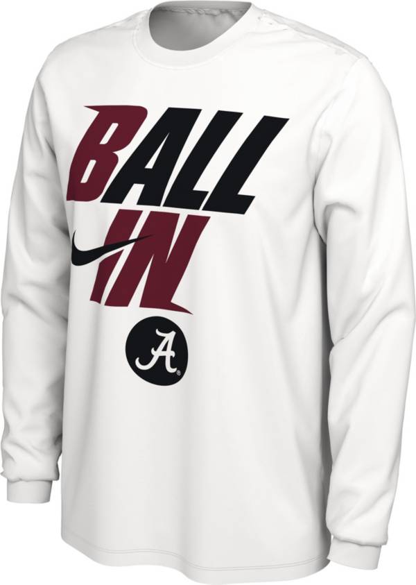 Nike Men's Alabama Crimson Tide White 2022 Basketball BALL IN Bench Long Sleeve T-Shirt