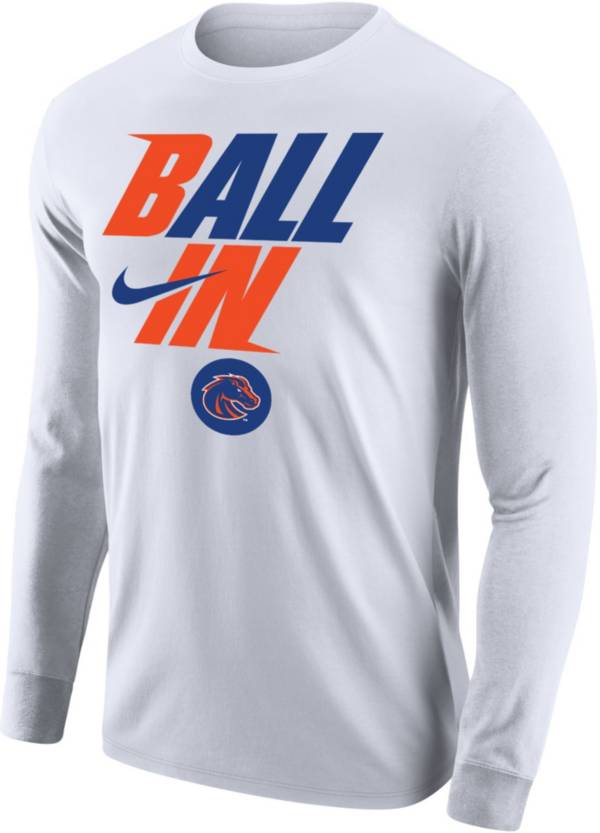 Nike Men's Boise State Broncos White 2022 Basketball BALL IN Bench Long Sleeve T-Shirt
