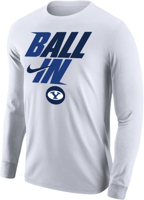 Nike Men's BYU Cougars White 2022 Basketball BALL IN Bench Long Sleeve T-Shirt