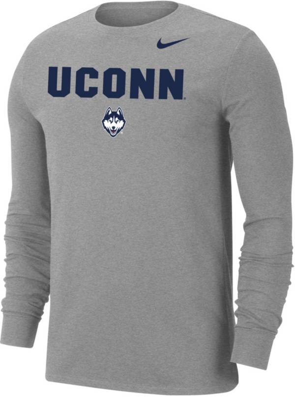 Nike Men's UConn Huskies Grey Dri-FIT Cotton Long Sleeve T-Shirt