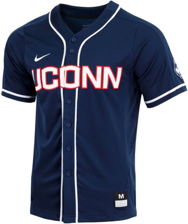 Nike Men's UConn Huskies Blue Full Button Replica Baseball Jersey