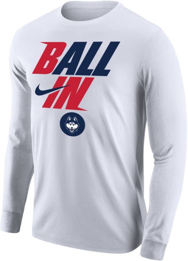 Nike Men's UConn Huskies White 2022 Basketball BALL IN Bench Long Sleeve T-Shirt