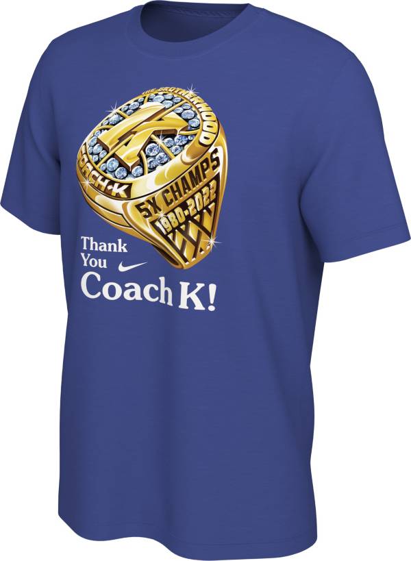 Nike Men's Duke Blue Devils Duke Blue Basketball Coach K Retirement Ring T-Shirt