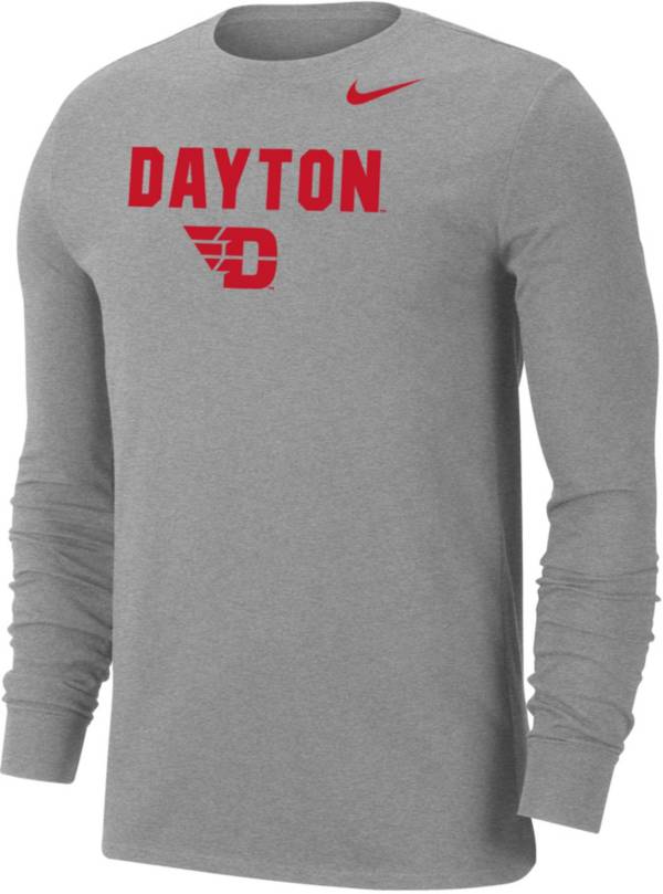 Nike Men's Dayton Flyers Grey Dri-FIT Cotton Long Sleeve T-Shirt