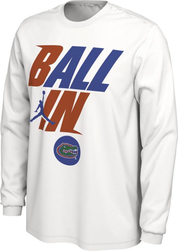 Jordan Men's Florida Gators White 2022 Basketball BALL IN Bench Long Sleeve T-Shirt