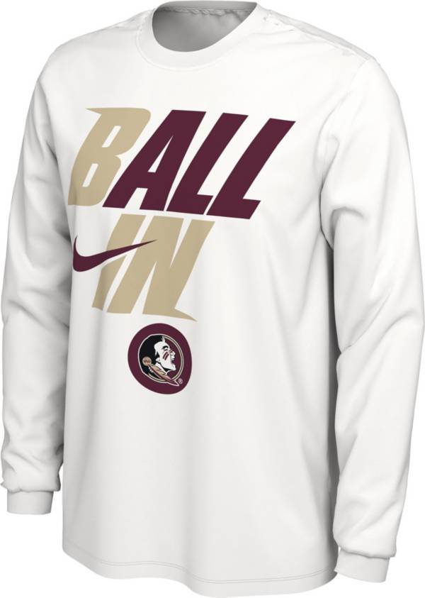 Nike Men's Florida State Seminoles White 2022 Basketball BALL IN Bench Long Sleeve T-Shirt