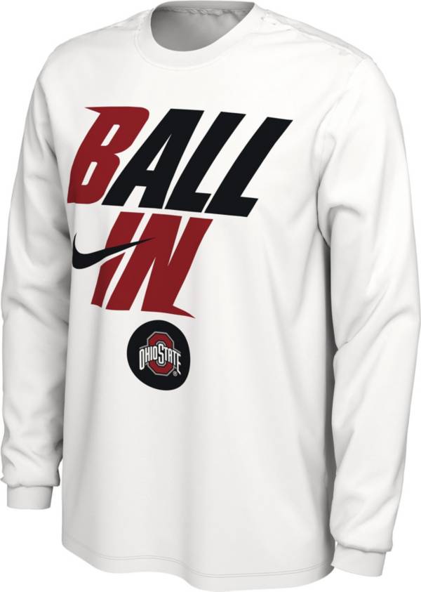 Nike Men's Ohio State Buckeyes White 2022 Basketball BALL IN Bench Long Sleeve T-Shirt product image