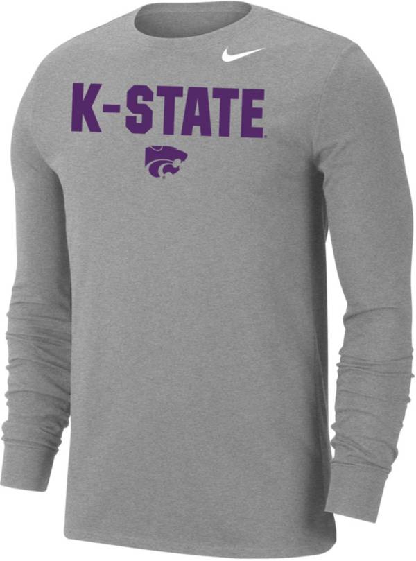 Nike Men's Kansas State Wildcats Grey Dri-FIT Cotton Long Sleeve T-Shirt