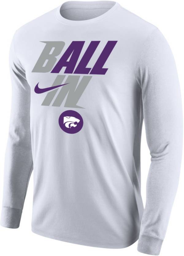Nike Men's Kansas State Wildcats White 2022 Basketball BALL IN Bench Long Sleeve T-Shirt