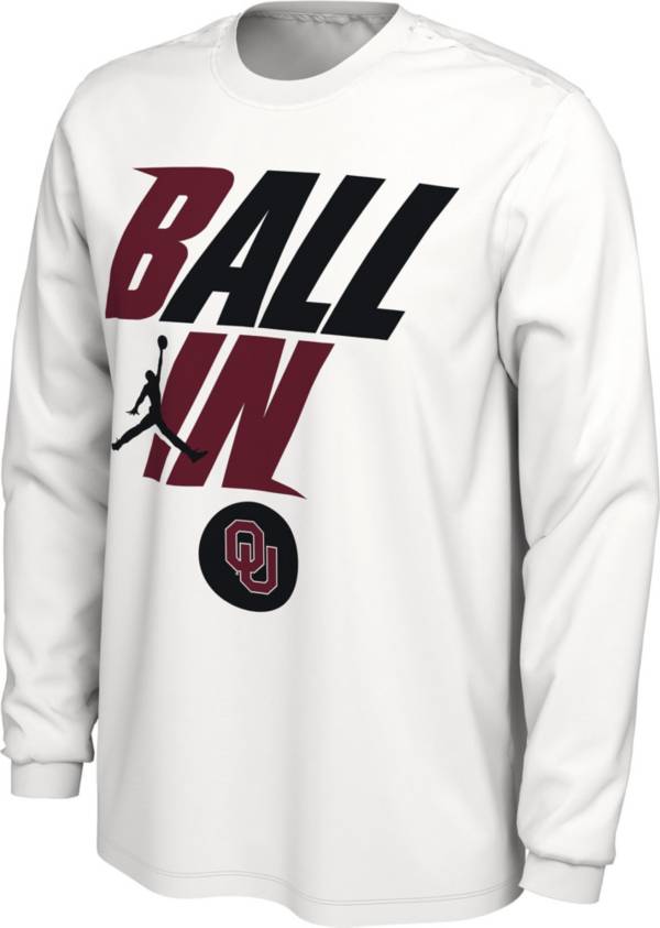 Jordan Men's Oklahoma Sooners White 2022 Basketball BALL IN Bench Long Sleeve T-Shirt product image