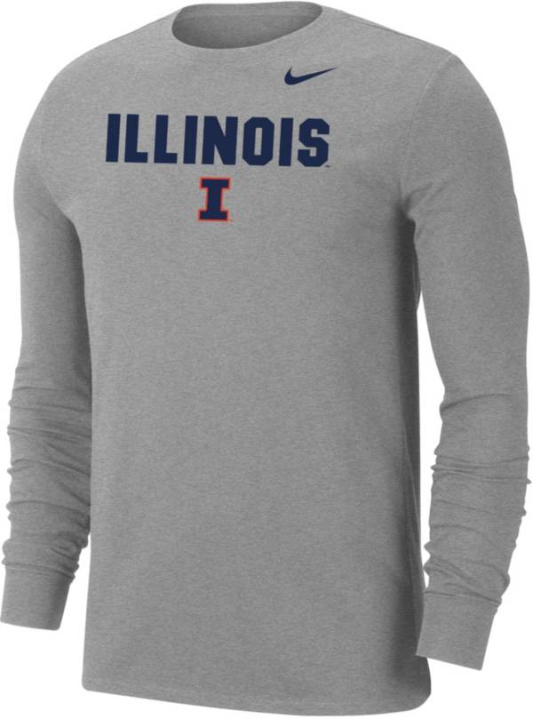 Nike Men's Illinois Fighting Illini Grey Dri-FIT Cotton Long Sleeve T-Shirt